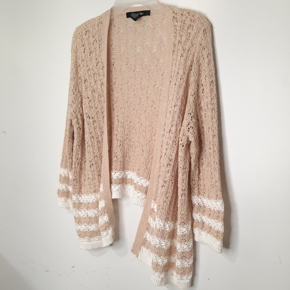 89th & Madison Open Knit Open Front Drape Cardigan Beige White Womens Size Large - Picture 12 of 12